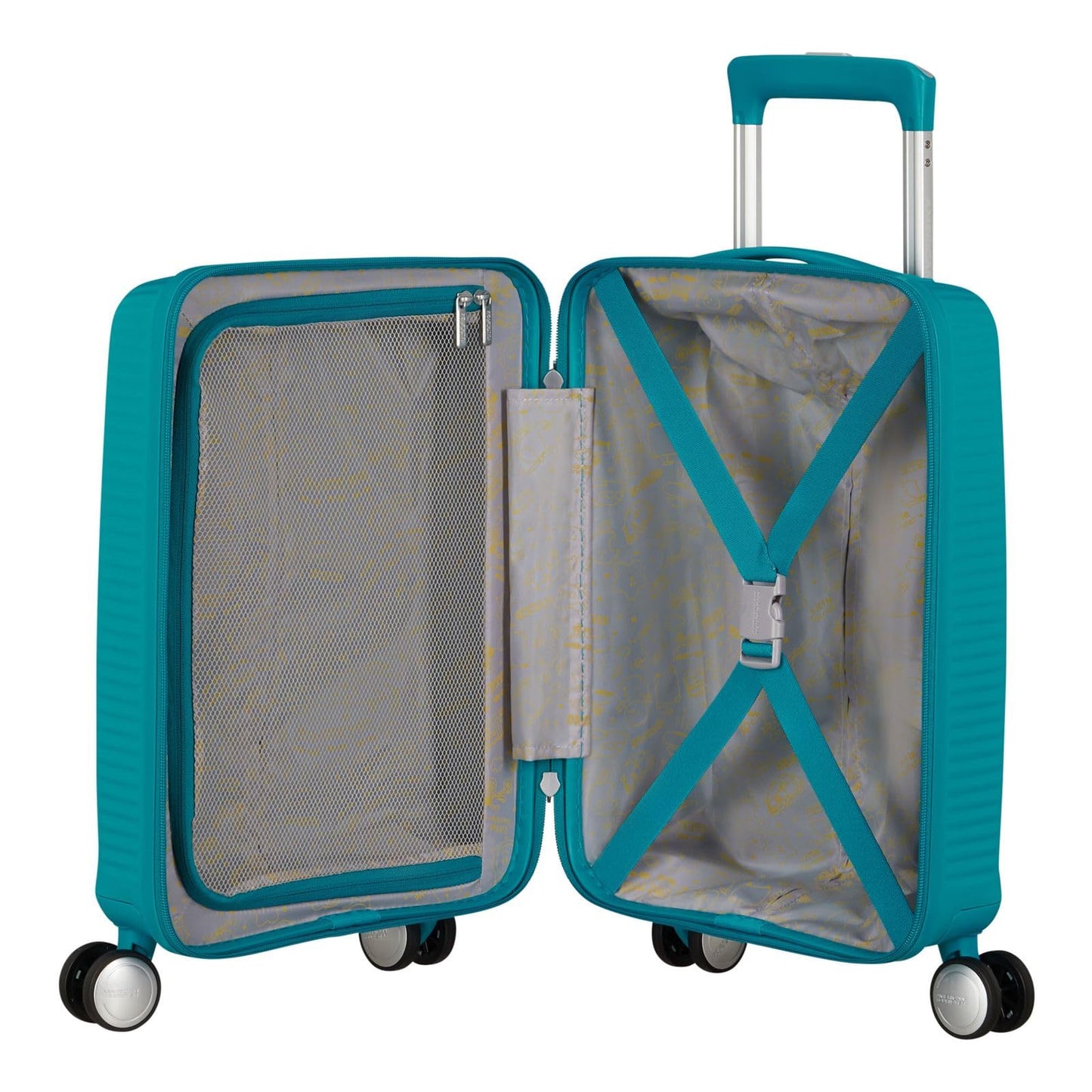 American Tourister Soundbox Mini – Kinderkoffer Handgepäck 47 cm | 22 L Hartschale, 4 Rollen, Blau (Deep Teal)